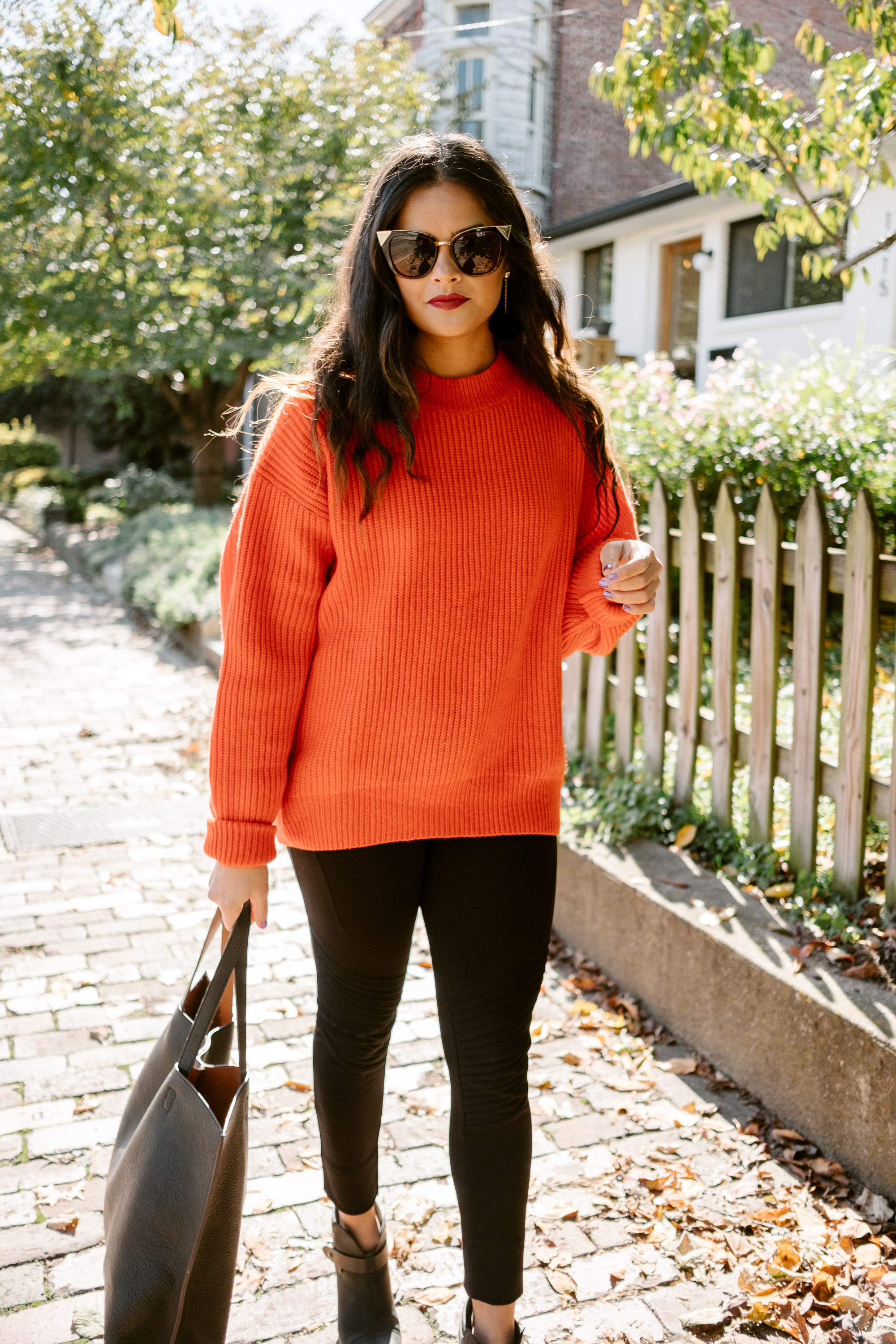 Priya the Blog, Nashville style blog, red chunky sweater, Zara leggings, black Rag & Bone Harrow booties, chunky red H&M sweater, Fall outfit, Fall outfit with chunky sweater