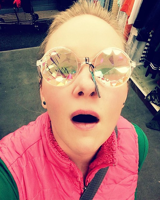 At the costume shop last week, trying to find a new fun pair of glasses. These were great...but immediately made me nauseous. 😝
