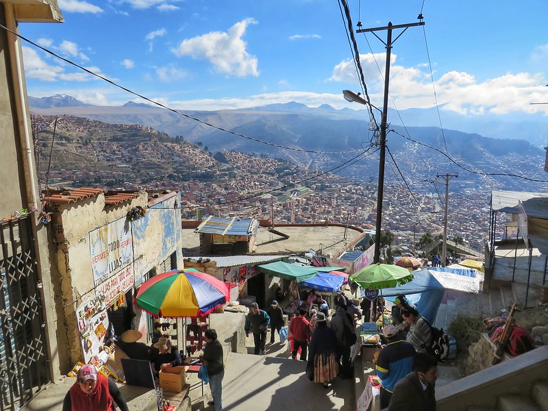 The view across La Paz from El Alto market in Bolivia