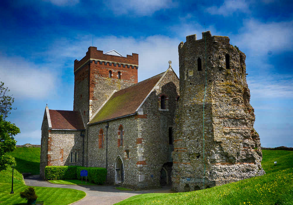 The Roman Lighthouse and Church of St Mary in Castro, Dover Castle. Credit Nessy-Pic