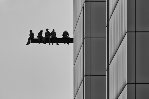 lunch break rest breakfast site people person workers humans building city erection new york black white monochrome architecture beam grey bw street atop ebbets 1932