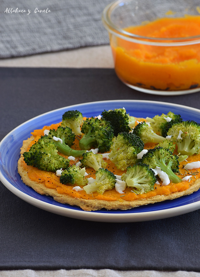 Socca - chickpea flatbread with pumpkin and broccoli
