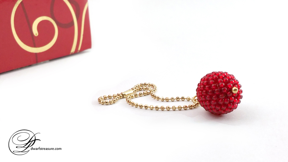 Stylish one in a kind red seed bead ball pendant