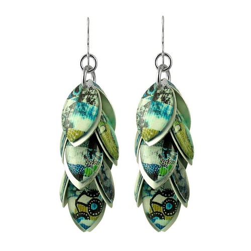 pair of abstract dangle earrings composed of paper and resin petal shapes