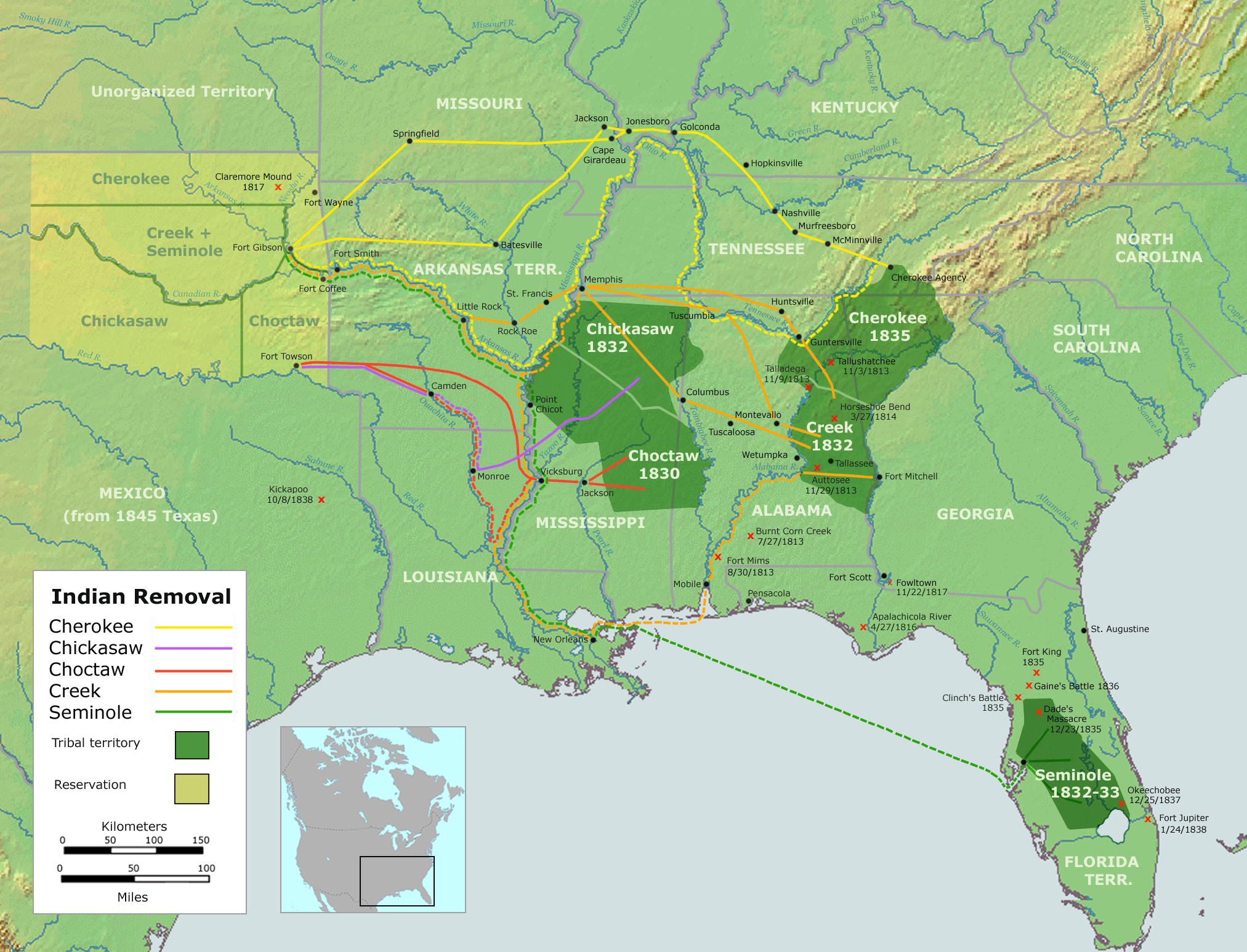 The Indian Removal Act resulted in the transplantation of several Native American tribes and the Trail of Tears.