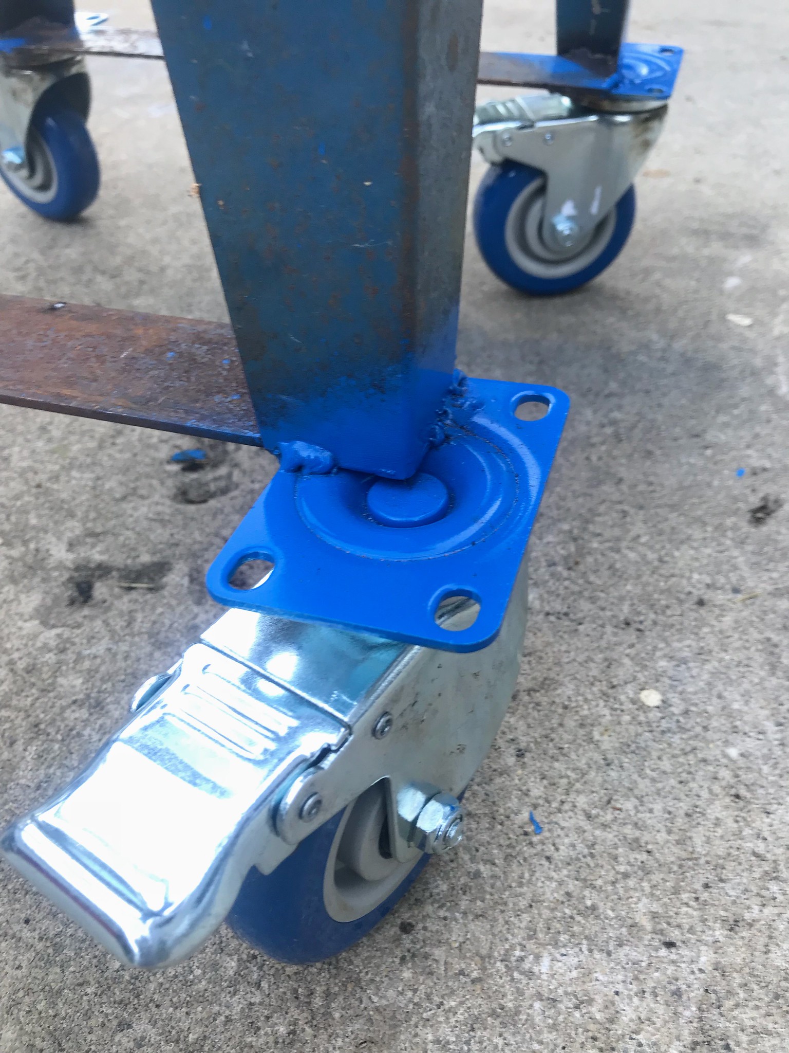 3" casters welded to the crossbar