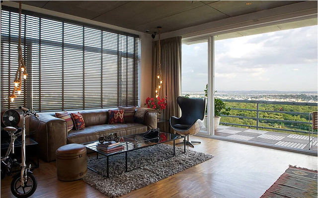 The living room in Aamir and Hameeda's apartment in Hyderabad has an enviable view