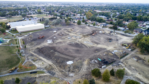 oaklawn il illinois centennial park facelift construction cook county trees forest grove playground grass field ballpark fence heavy equipment dji drone phantom4pro p4p