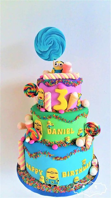 Candyland and Minions Celebration Cake by Rencia Lawrence of Rencia's Creations