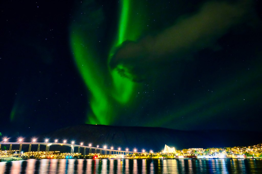 Northern Lights over Tromso Cathedral