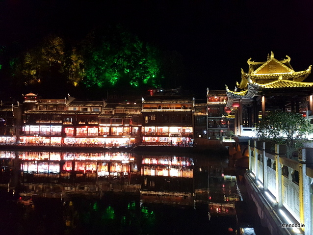 Fenghuang Ancient Town lit up at night