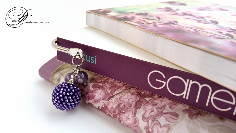 Beautiful bookmark with purple beaded ball charm