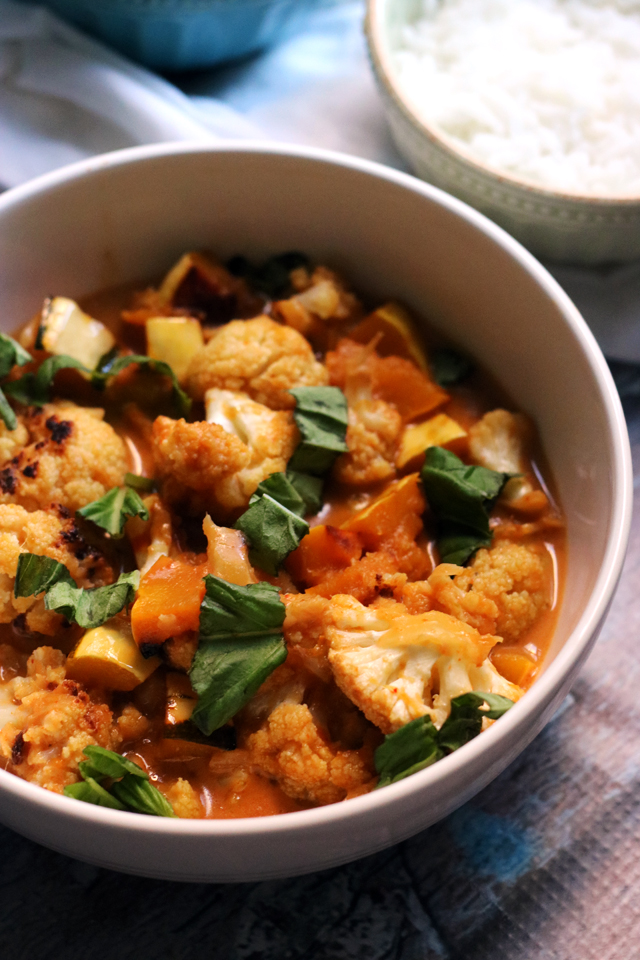 Thai Red Curry with Roasted Cauliflower and Delicata Squash