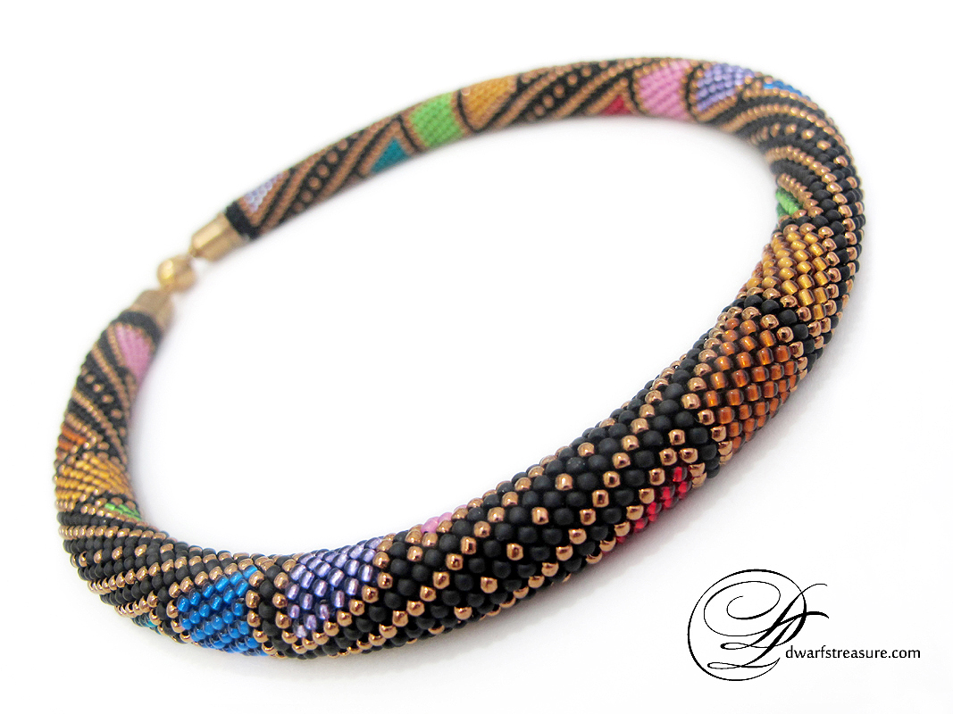 Amazing multicolored beaded crochet collar necklace
