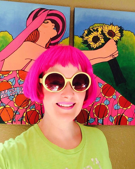 Day 6: I "acquired" this neon magenta bob from the Broad, but seem to have lost my beloved blue bob. You know what color I don't have? AQUA. I need an aqua wig.