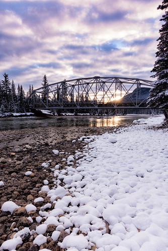 alberta banff banffnationalpark bowriver bridge canada canadianrockies castlejunction d750 freezing nationalpark nikon rockies rockymountains snow stream sunrise winter