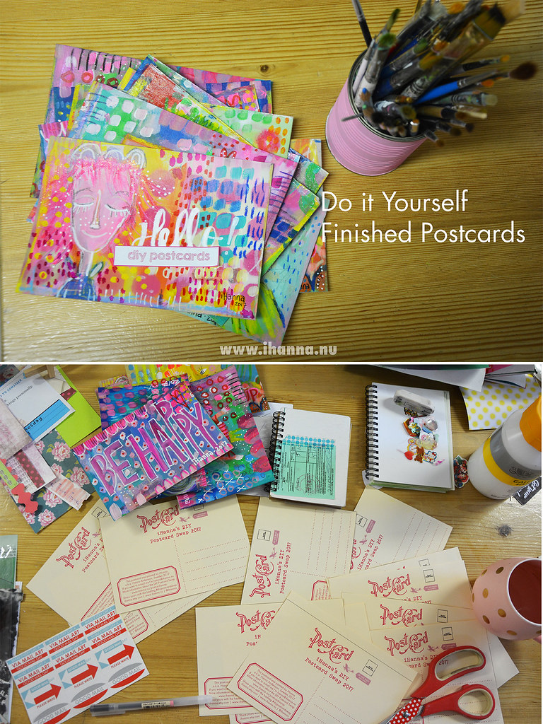 Finished pile of happy girl postcards for the swap (Photo and art by Hanna Andersson a.k.a. iHanna, Sweden) #mailart