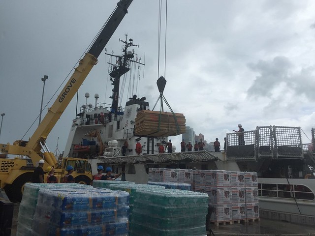 Cutter Decisive loads relief supplies in aftermath of Hurricane Maria