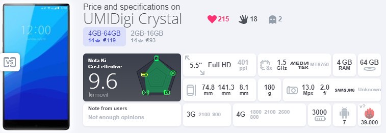 22,UMiDIGI Crystal (4GB,64GB)