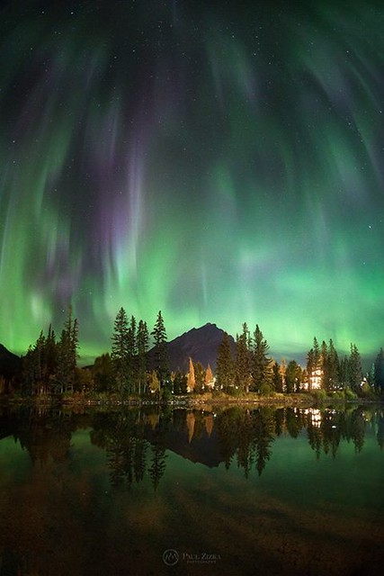 Aurora umbrella over the little town of Banff, a few nights ago. I am thankful to call this town my home. Big thanks to the Rocky Mountain Outlook and to all those who voted me "Best Artist" in Banff recently. I'm not sure what "best" means in the context