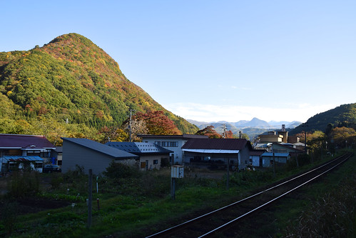aizu 会津 福島 fukushima station railway autumn mountains sunset