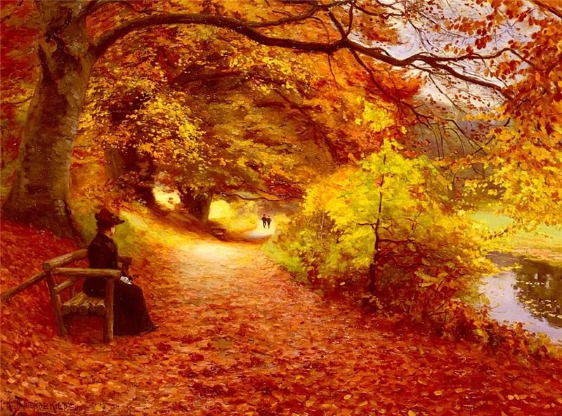 A Wooded Path In Autumn by Hans Andersen Brendekilde (1857 - 1942)