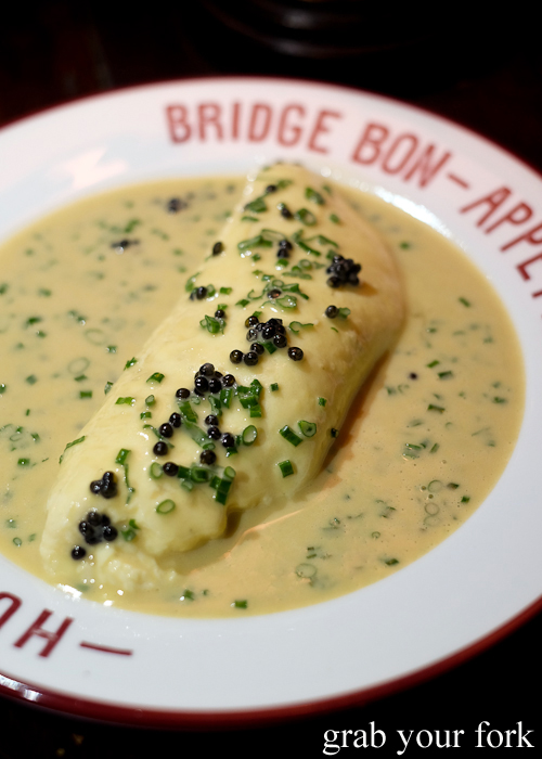 Caviar omelette at Bridge Bon Appetit in Restaurant Hubert in Sydney