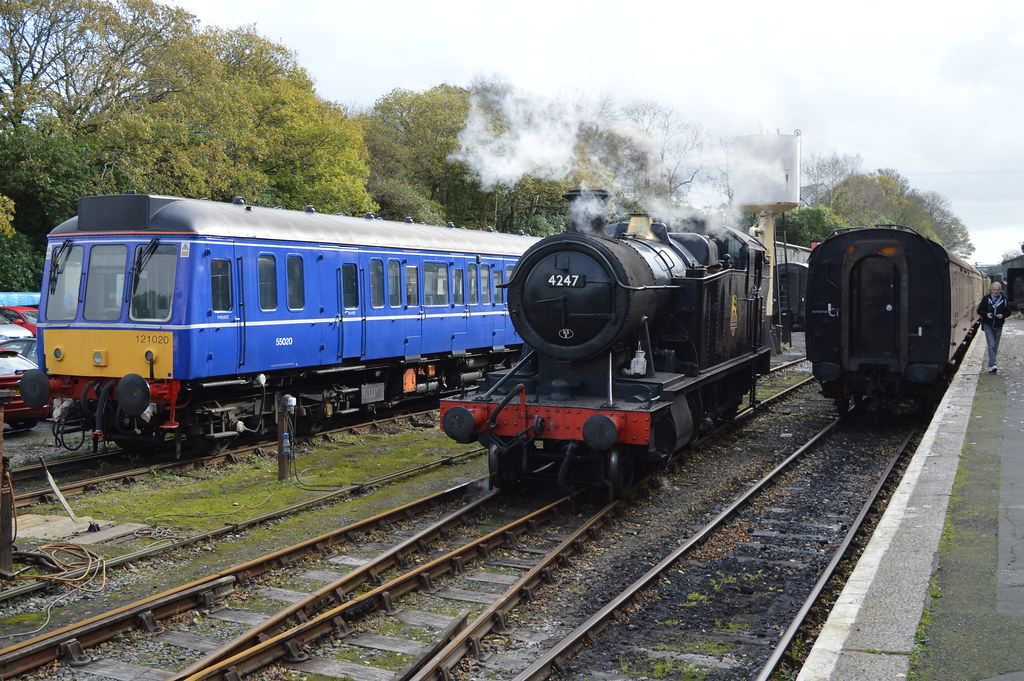 4247 running around at Bodmin General today past the new toy single DMU 55020.