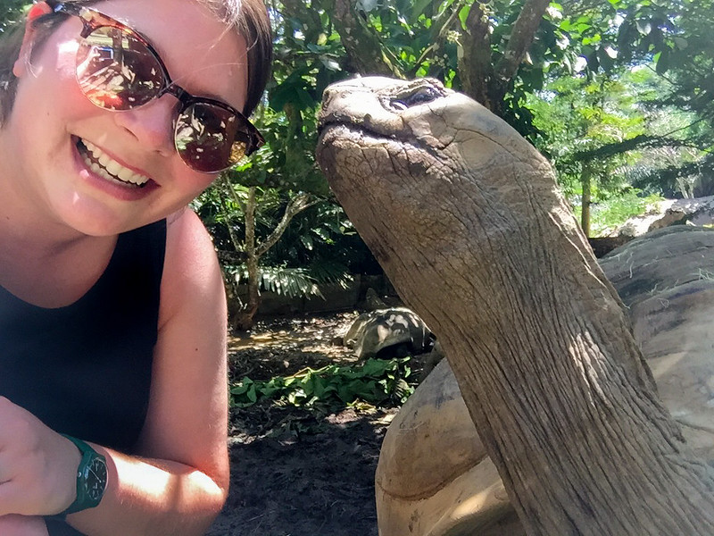 Amanda with a tortoise in the Seychelles