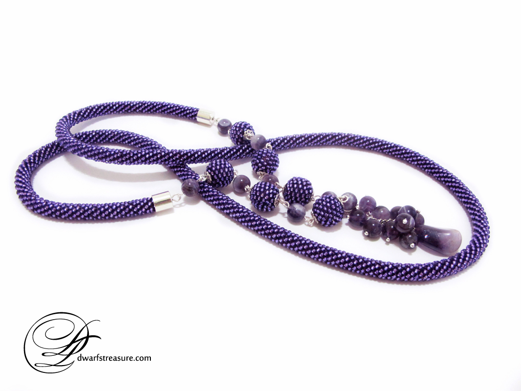 bohemian purple beaded crochet long necklace