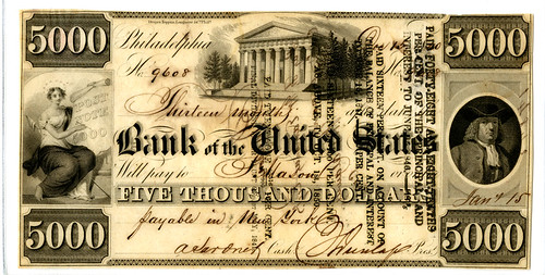 Lot 445. Bank of the United States, 1840 $5000 Issued Post Note
