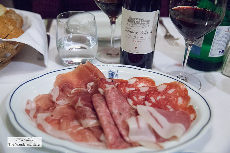 Salami and ham plate with our Chianti wine