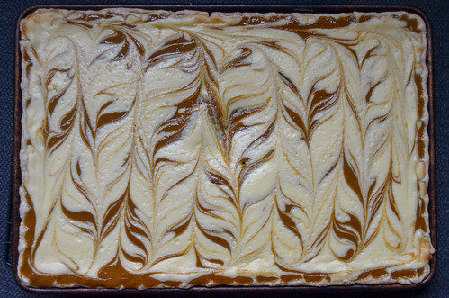 cheesecake-marbled pumpkin slab pie