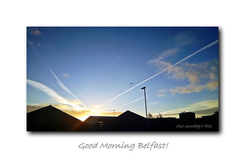 good morning belfast northern ireland uk sun dawn flight air traffic ulster sky blue sunrise