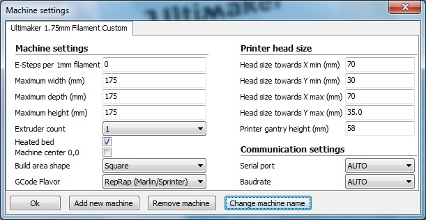 Ultimaker 1.75 Filament Custom - Machine Settings