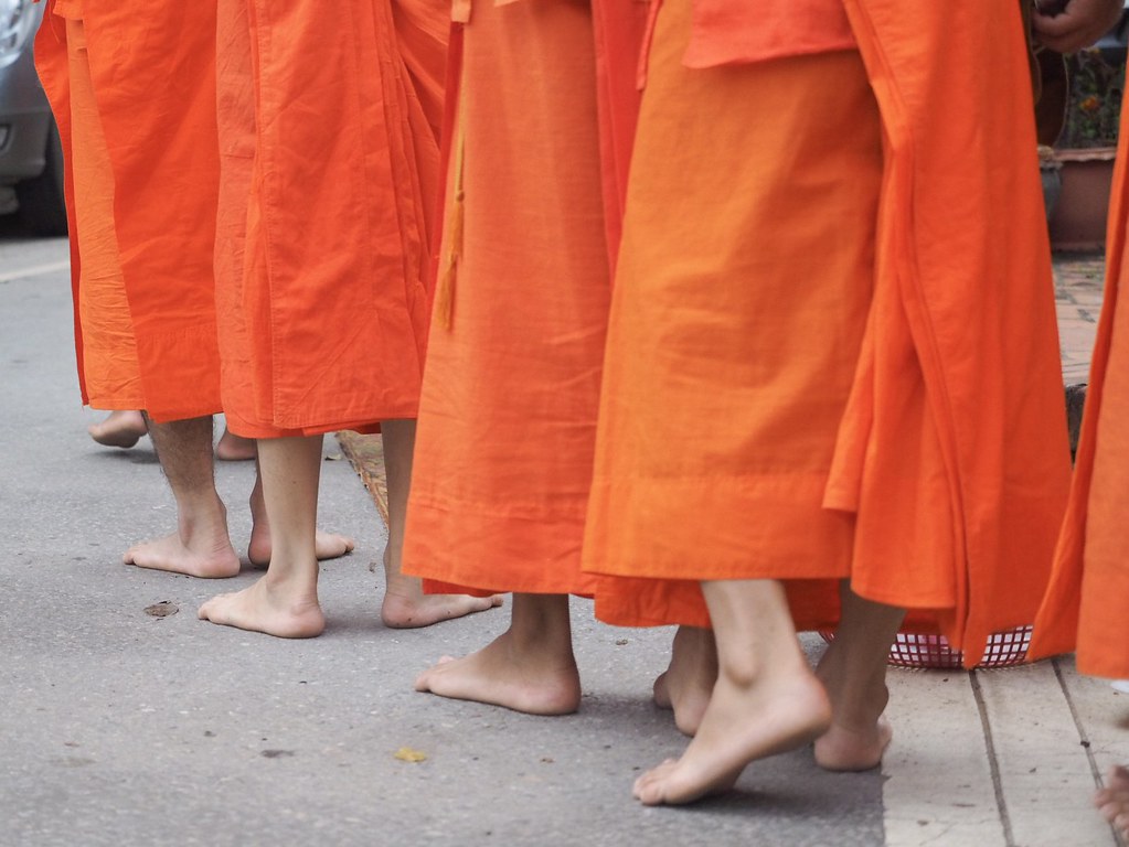 Monks collecting alms in Luang Prabang