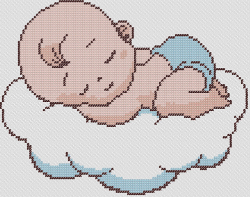 Preview of New baby cross stitch: Sleeping baby in cloud 9