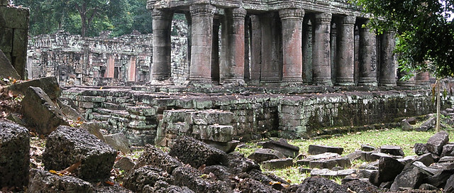 Pillars supporting a temple at Angkor Wat in Cambodia