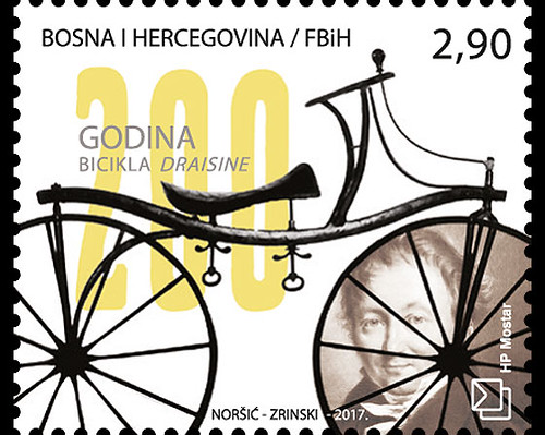 Sellos y monedas dedicadas al II Centenario de la invención de la bicicleta.