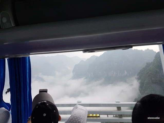 seeing foggy mountains on the bus