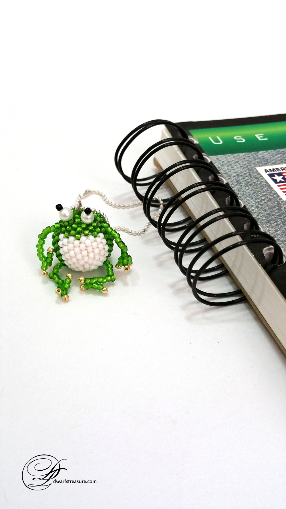 Custom made beaded original bookmark frog