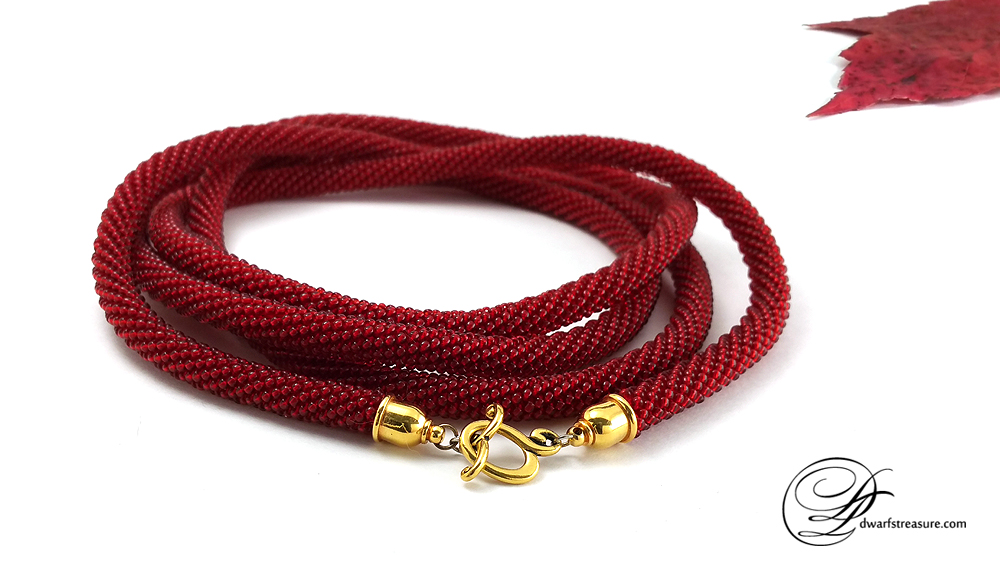 amazing ruby beaded crochet long necklace