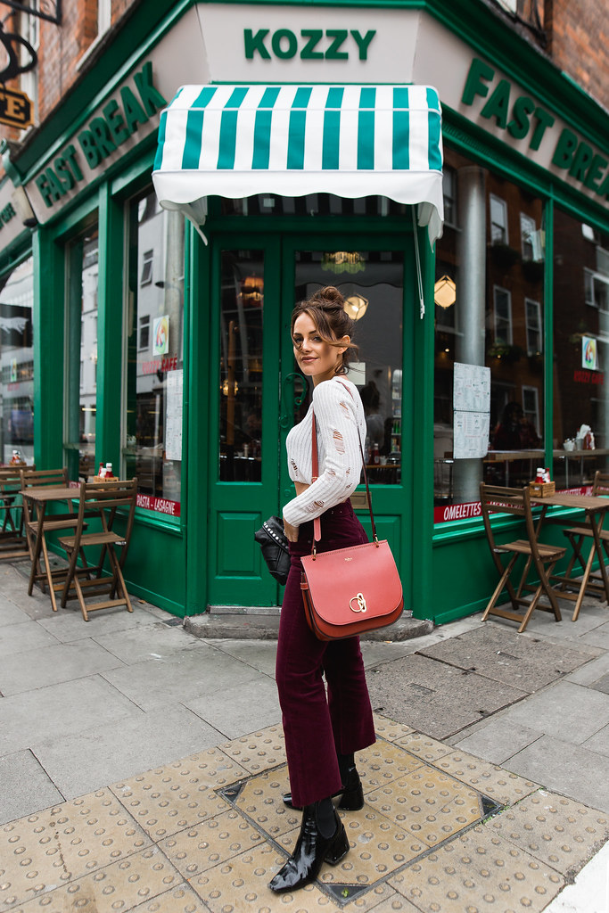The Little Magpie Urban Outfitters Burgundy cropped flare cord trousers