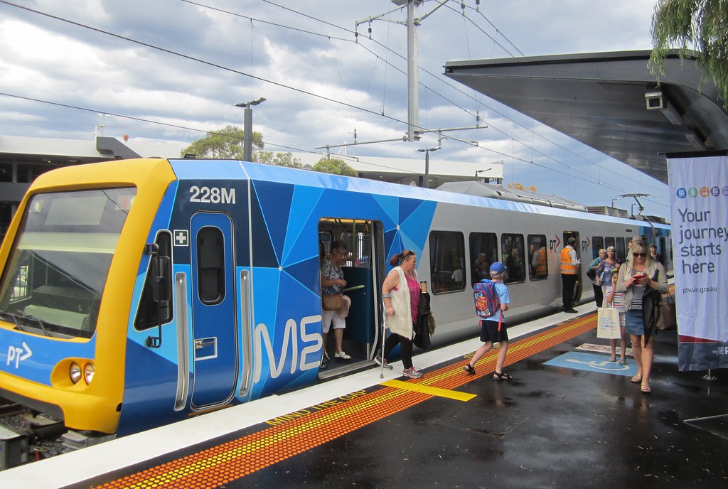 A citybound train arrives at Southland Station