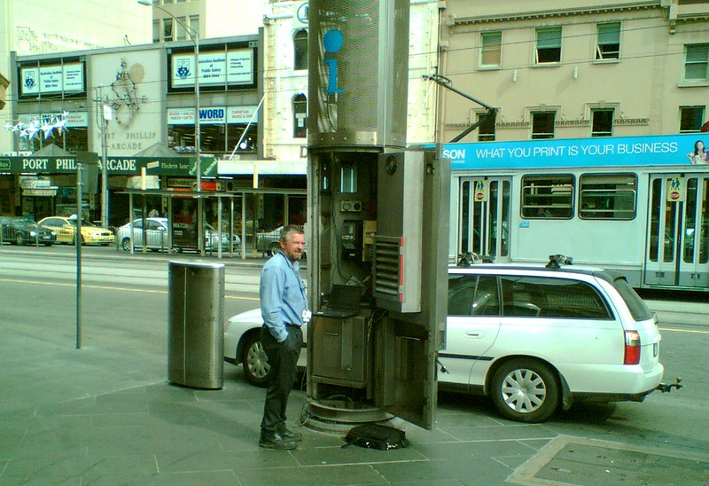 Information totem outside Flinders Street Station, December 2007