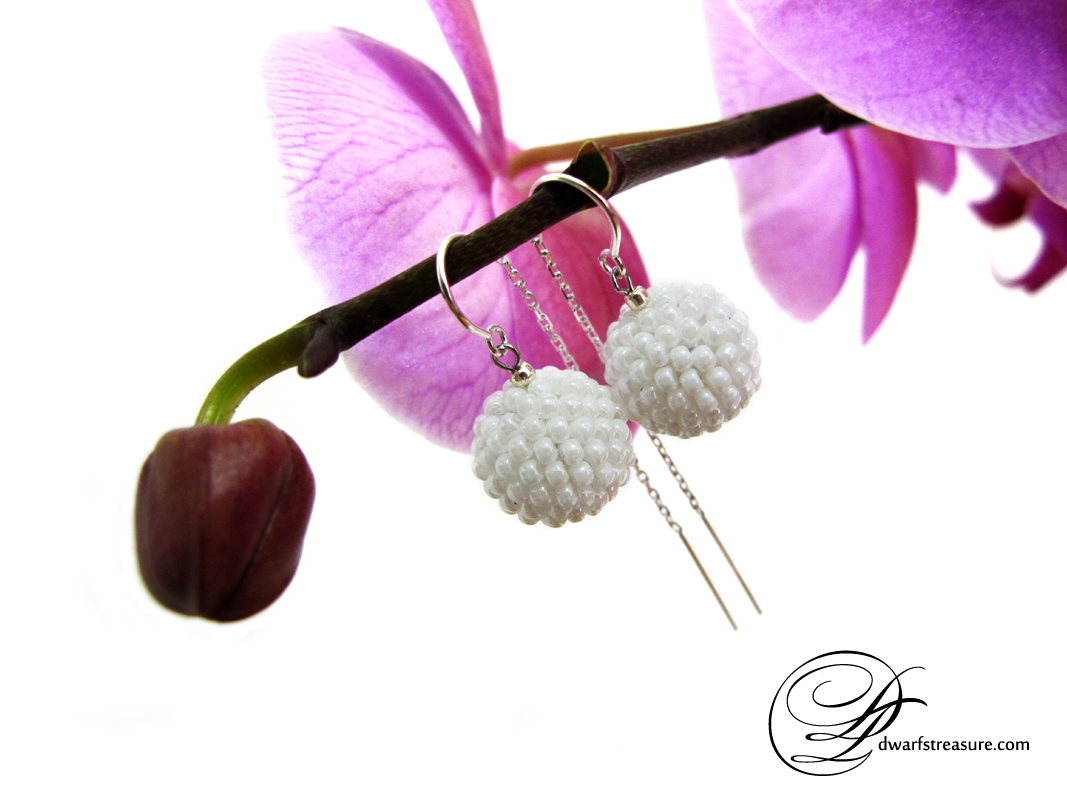 pretty white beaded beads bridal earrings 