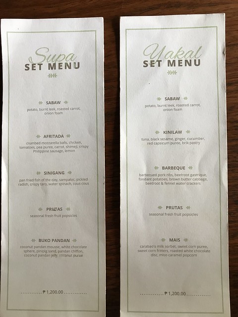 Tahanan Bistro two menu choices