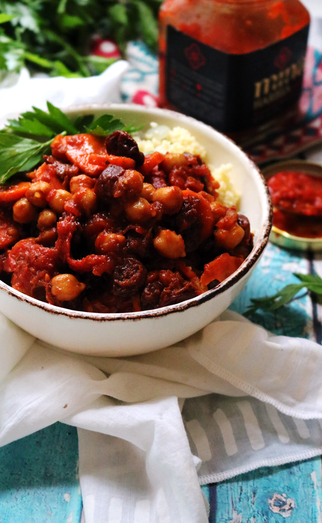 Moroccan Spiced Chickpea and Carrot Ragout with Couscous Pilaf
