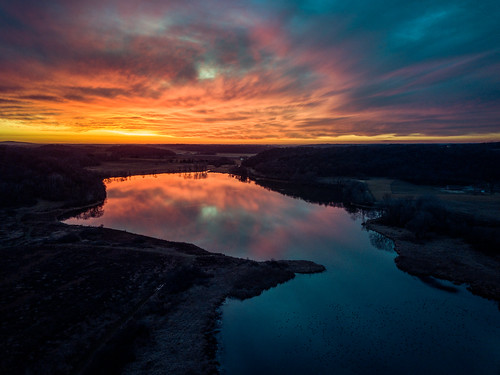 dane wisconsin unitedstates aerial drone dji mavic djimavic sunset silhouette color orange blue lake water pond indian county park indianindian