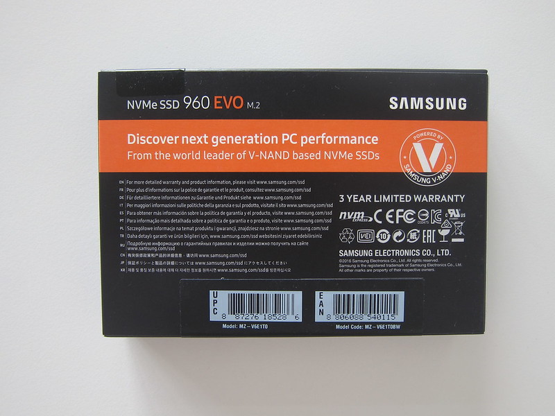 Samsung 960 Evo NVMe M.2 SSD - Box Back